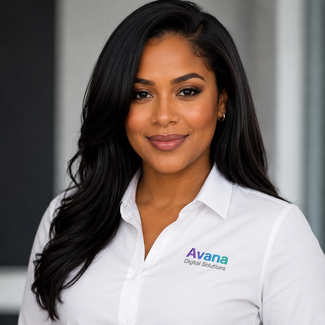 Avana brand portrait featuring a white shirt with the Avana Digital Solutions logo